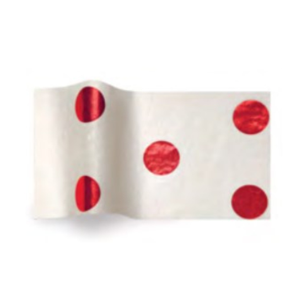 Folha de papel de seda branco com bolas vermelhas